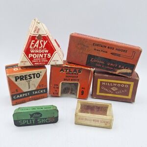 Vintage Hardware Lot Empty Boxes Easy Window Points‎ Presto Carpet Tacks Atlas